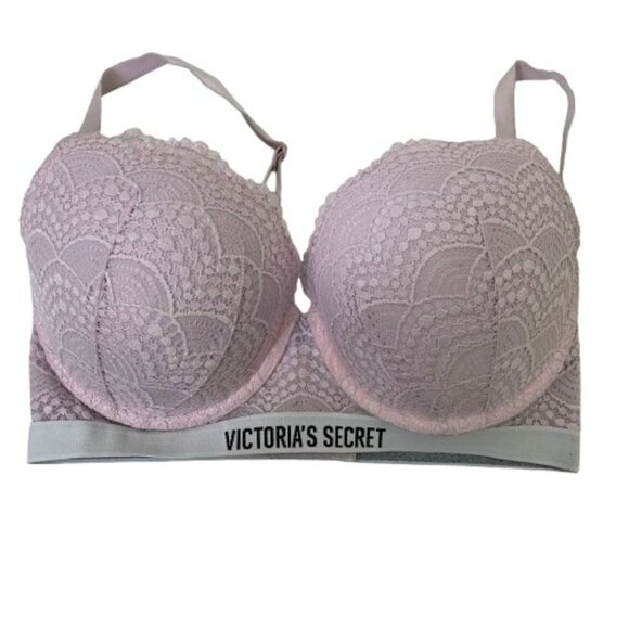 Victoria’s Secret Perfect Shape Logo Tape Bra in Pink Lace Size 36DD - Picture 1 of 6